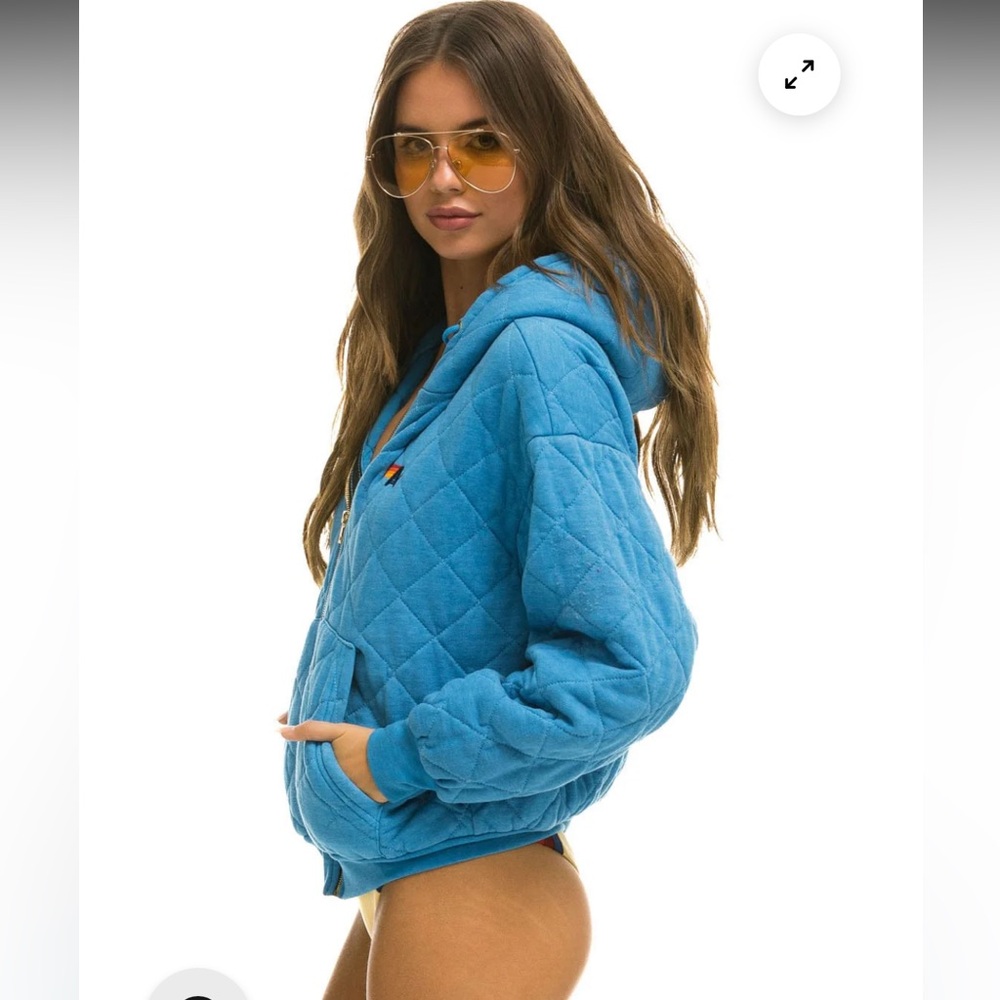 Aviator Nation Quilted Zip Hoodie Relaxed Ocean Blue Unisex Large - Picture 3 of 16